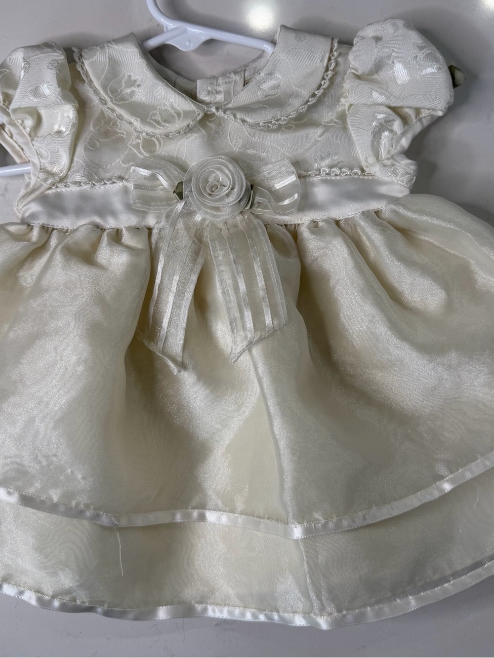 Vintage 90s Baby Togs Ivory Formal Dress 3-6M Christening Wedding Rosette